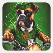 Sticker Carré Boxer Chien Conduite Vélo St. Patrick's Day (Devant)