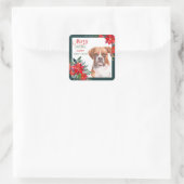 Sticker Carré Boxer Chien Poinsettia Frontière Noël (Sac)