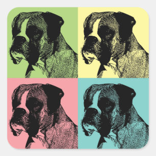 Sticker Carré Boxer Chien Stamper Pop Art