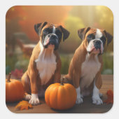 Sticker Carré Boxer Chiot Automne Citrouille de plaisir (Devant)