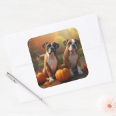 Sticker Carré Boxer Chiot Automne Citrouille de plaisir (Enveloppe)