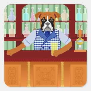 Sticker Carré Boxer Dog Beer Pub