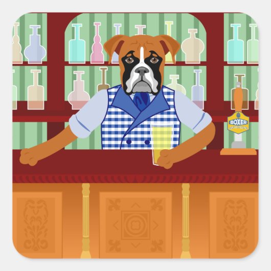 Sticker Carré Boxer Dog Beer Pub (Devant)