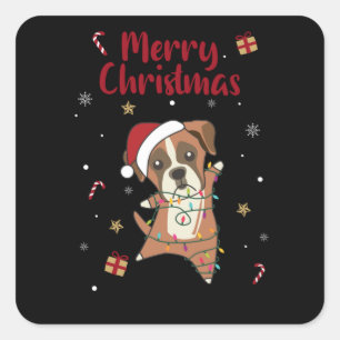 Sticker Carré Boxer Dog Christmas Snow Winter Animals Dogs