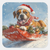 Sticker Carré Boxer Dog in Sledge Let it Snow Christmas (Devant)