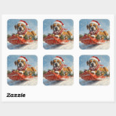 Sticker Carré Boxer Dog in Sledge Let it Snow Christmas (Feuille)