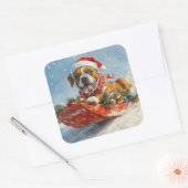 Sticker Carré Boxer Dog in Sledge Let it Snow Christmas (Enveloppe)