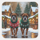 Sticker Carré Boxer Dogs Christmas Snow Holiday (Devant)