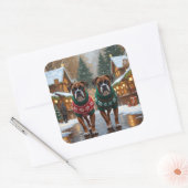 Sticker Carré Boxer Dogs Christmas Snow Holiday (Enveloppe)