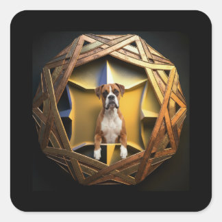Sticker Carré Boxer Dogue Brun Et Blanc Dans Un Cadre Futuriste