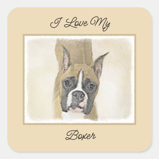 Sticker Carré Boxer Peinture - Cute Original Chien Art (Devant)