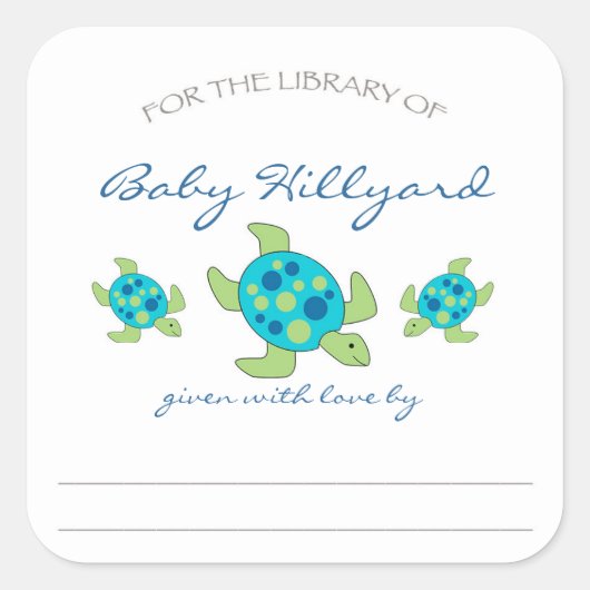 Sticker Carré Boy Baby shower plaques / tortues de mer (Devant)