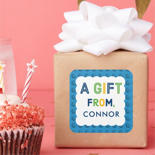 Sticker Carré Boy Building Blocks Anniversaire fête cadeau (Fête)