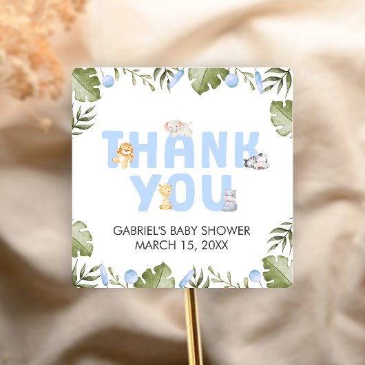 Sticker Carré Boy Safari Animal Baby Shower 