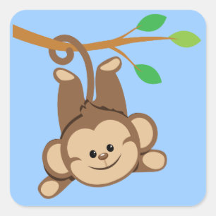 Sticker Carré Boy Swinging Monkey