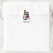 Sticker Carré Boy With a Stack of Books Bookplate (Sac)