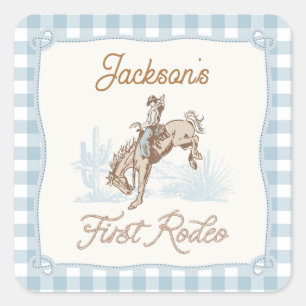 Sticker Carré Boys Blue Plaid Cowboy 1st Rodeo