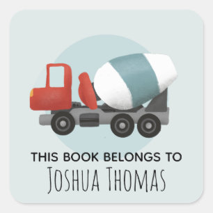 Sticker Carré Boys Ce Livre Appartient Construction Kids Bookpla