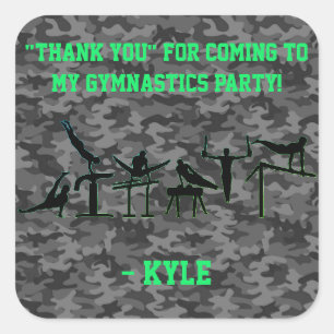 Sticker Carré Boys Gymnastique Parti "Merci" Camouflage