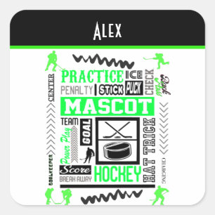 Sticker Carré Boys Hockey Terminologie Personnalisée Neon Green
