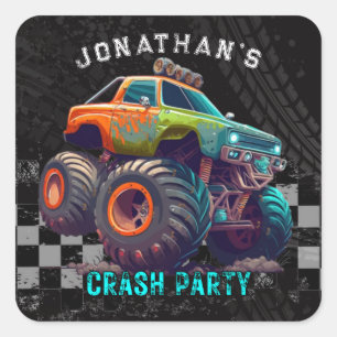 Sticker Carré Boys Monster Truck Rally Anniversaire