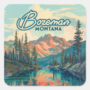 Sticker Carré Bozeman Montana Montagnes Rocheuses Vintage