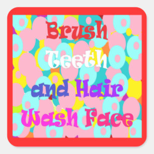 Sticker Carré Bracelet dents cheveux laver visage amusant enfant