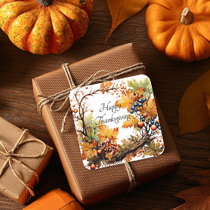 Sticker Carré Branche d'automne avec feuilles et baies personnal