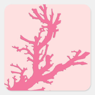 Sticker Carré Branche de corail - nuances de corail rose