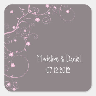 Sticker Carré Branche florale- Enregistrer la date étiquette(ros