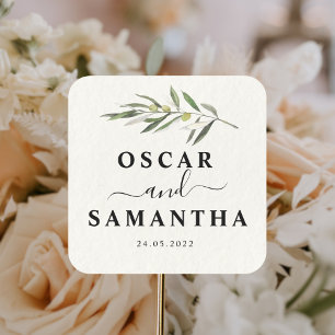 Sticker Carré Branche verte d'olive simple