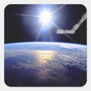 Sticker Carré Bras robotisé de la navette spatiale en orbite ter