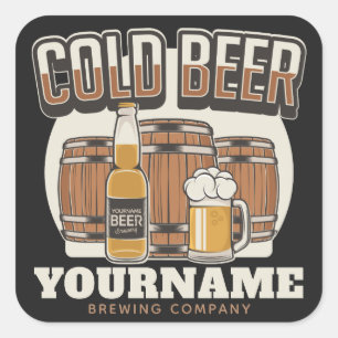 Sticker Carré Brasserie personnalisée de bière froide en fût de 