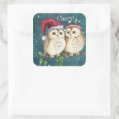 Sticker Carré Bravo du couple de chouettes de Noël (Sac)