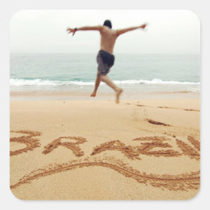 Sticker Carré BRÉSIL. Un homme barechest en maillot de bain