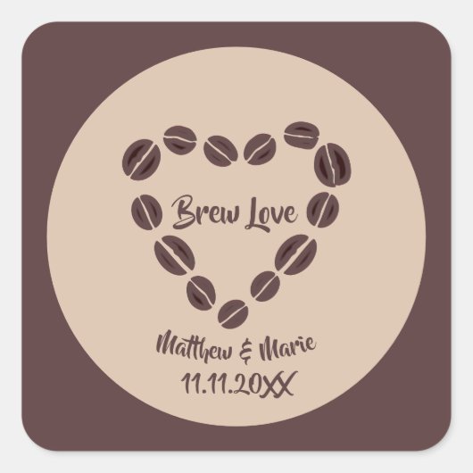 Sticker Carré Brew Love Coffee Bean Heart (Devant)
