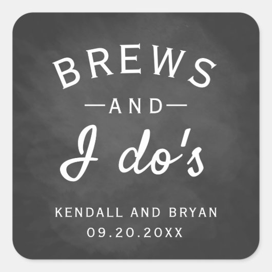 Sticker Carré Brews and I Do's Chalkboard Brewery Mariage (Devant)