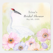 Sticker Carré  Bridal Shower Whooping Crane with Anemones  (Devant)