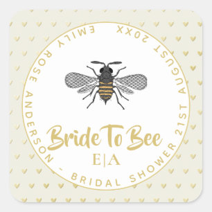 Sticker Carré Bride vers BEE - Monogramme Fête des mariées Merci