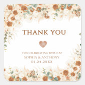 Sticker Carré Bright Boho Terracotta Floral Mariage Merci (Devant)