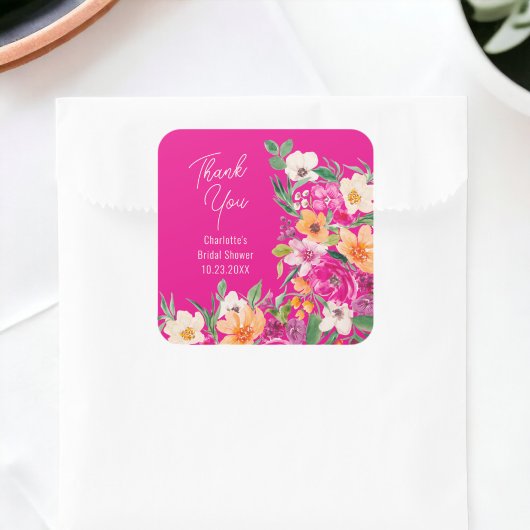 Sticker Carré Bright bold fleurs sauvages script douche de marié