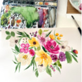 Sticker Carré Bright bold fleurs sauvages script douche de marié