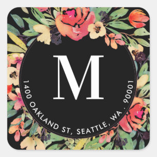 Sticker Carré Bright Colorée Rouge Floral Circulaire Adresse de