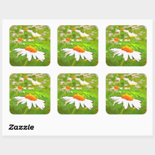 Sticker Carré Bright Colorful Jardin blanc pâle marguerites v5