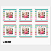 Sticker Carré Bright Holiday Christmas Stripes Modèle photo (Feuille)