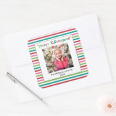 Sticker Carré Bright Holiday Christmas Stripes Modèle photo (Enveloppe)