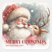 Sticker Carré Bright Personalized Santa and Rudolph Holiday Gift (Devant)