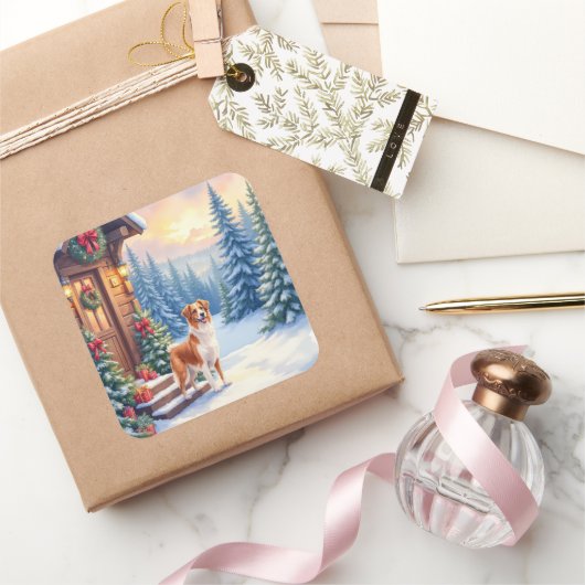 Sticker Carré Brittany Rustic Cabin Christmas Winter Art (Cadeaux)