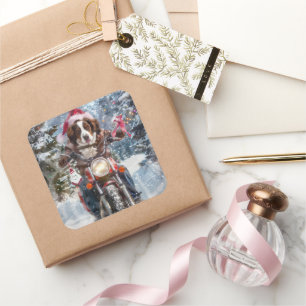 Sticker Carré Brittany Spaniel Dog équitation moto Noël