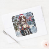 Sticker Carré Brittany Spaniel Dog équitation moto Noël (Enveloppe)